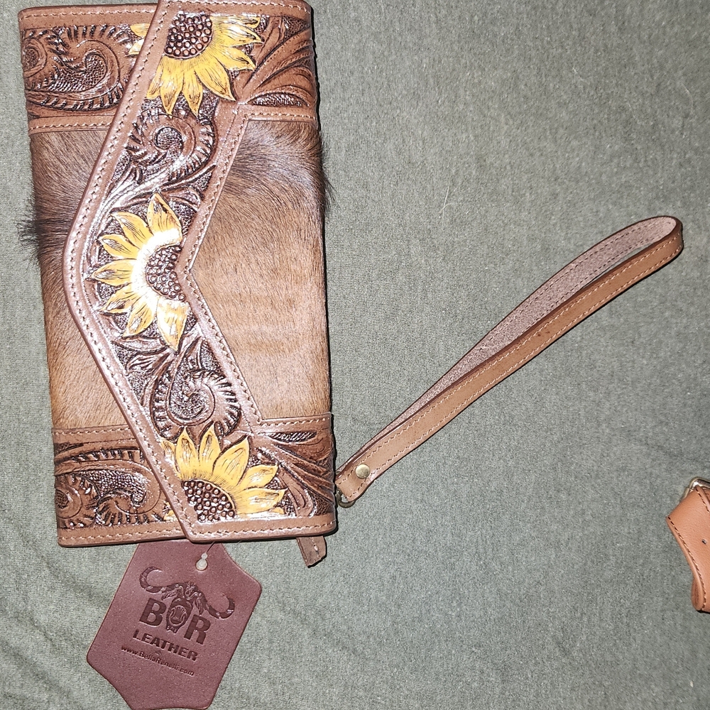 Brown Sunflower Clutch Wristlet